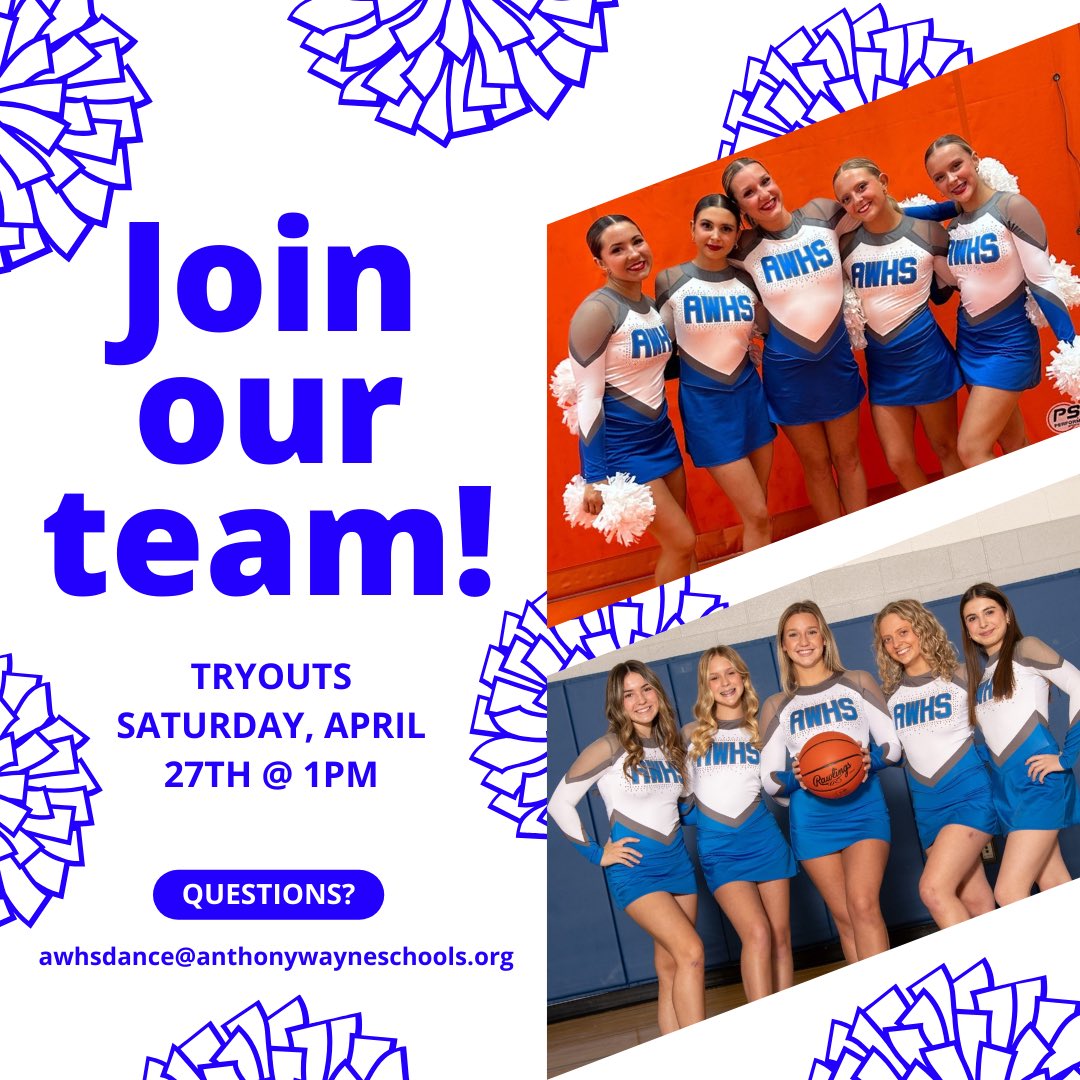 AWHS_DanceTeam's tweet photo. JOIN OUR TEAM!! Only 5 days until tryouts!!! Let’s go Gens!!!🤍💙👏 https://t.co/OOpQE8l2nO