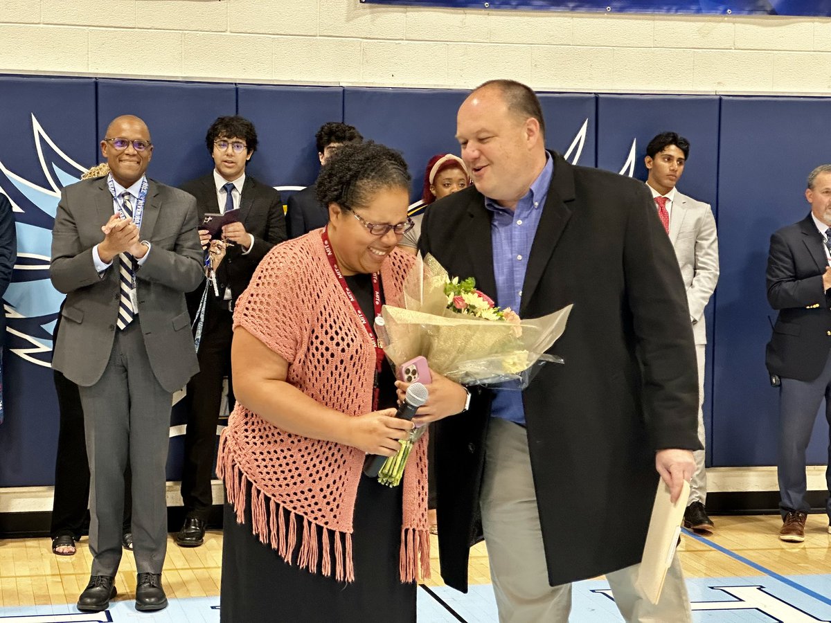 HCPSS's tweet photo. Congratulations, Jessica Nicols, our first of two educators being surprised today with the news they are the HCPSS Teachers of the Year! Ms. Nicols is a social studies teacher at River Hill HS. Stay tuned for more! #CelebrateHCPSS @mdpublicschools @hcpss_rhhs @BillJBarnes https://t.co/hIrTTzrGSe