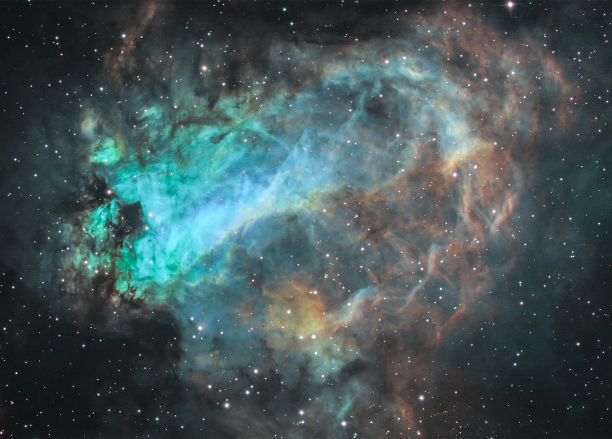 M 17. Monoband H/S/O taken with a remote telescope in Chile, combined Dynamic/Hubble palette, 

#telescopephotography 
#astronomyphotography #astrophoto 
#astrofotografia #astrophotography 
#deepsky #deepskyphotography 

#nebulae