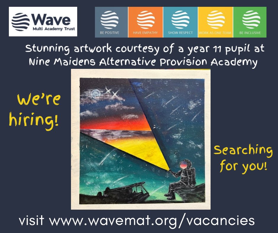 Come and work for us. Check out our vacancies page.
Principal and Primary Teacher Lead @StansfieldAcad1

wavemat.org/vacancies/vaca…

wavemat.org/available-vaca…

Teaching Assistant 1:1 @WaveGlendinning 

wavemat.org/available-vaca…

#EduJobs #teachingjobs 

#Devon #ThisisAP