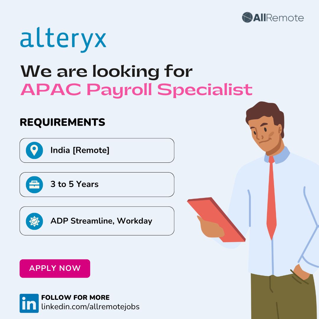 Join us at Alteryx as an APAC Payroll Specialist! Manage APAC payroll with precision, collaborate closely with HR, and stay updated on payroll regulations. 
Enjoy competitive benefits and a remote-friendly culture. 
Apply now: allremote.jobs/remote-job/alt…

#Job