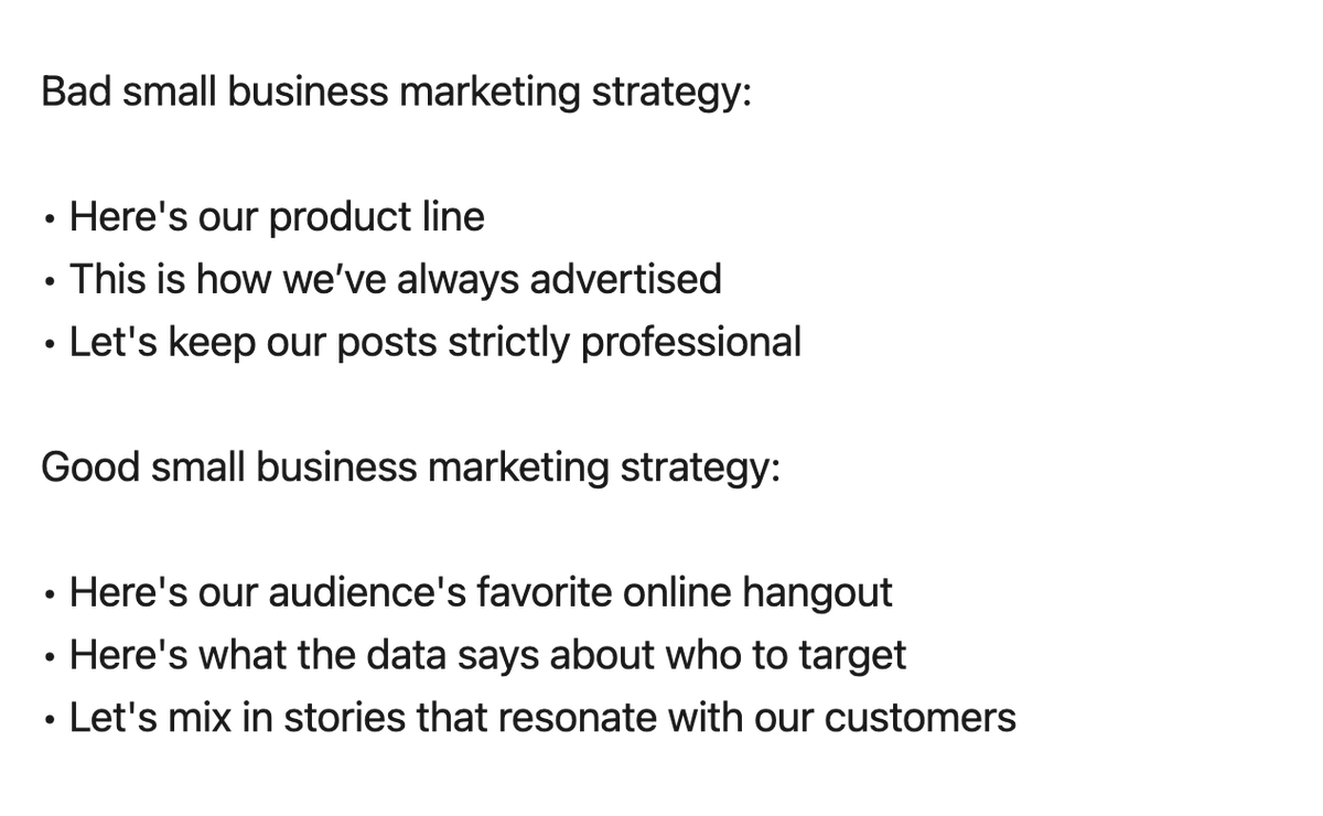 BAD small business marketing strategy 

vs.

GOOD small business marketing strategy

#smallbusinesstips #DigitalMarketing