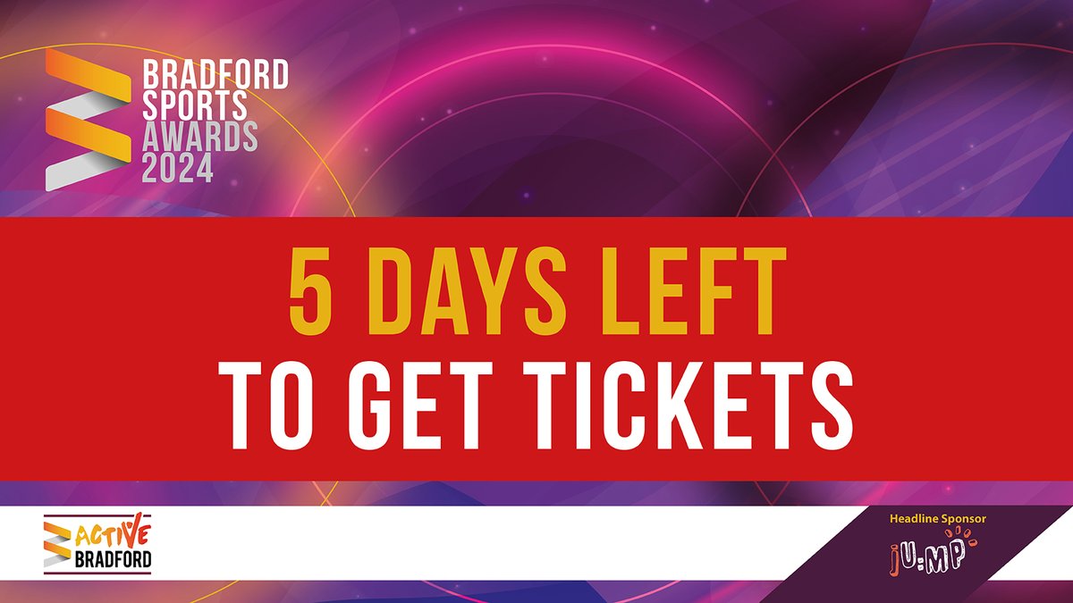 JUST 5 DAYS LEFT

Make sure you don't miss out. 

Sales for the Bradford Sports Awards 2024, held on Friday 17th May at the Life Centre, can be purchased here 👉 bit.ly/4aqouuh 

#BSA24 #ActiveBradford