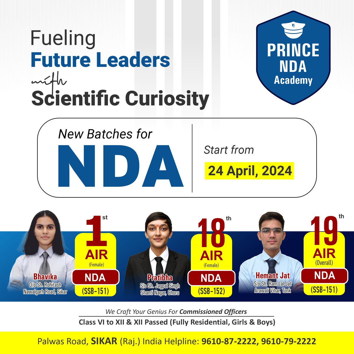 Elevate your academic journey at Prince NDA Academy, Sikar! 🚀
Enrol now for our new batches catering for NDA students starting from April 24, 2024.📚
Join the best!

#PrinceEduhub #PrinceSainikSchool #army #NDAExam #NDAACADEMY #Army #Airforce #Navy #Defenceofficers