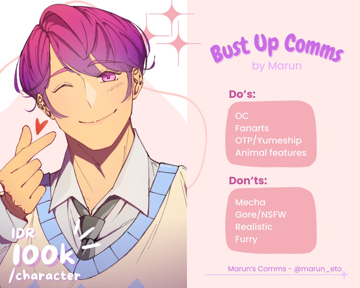 [1/2]

✨COMMISSION OPEN✨
Shares are really appreciated 

Hi guys!! I'm opening bust up commission in this style! (Indonesian only 🇮🇩)
You can DM me if you're interested or got any question❤

#commissionsopen #artidn #zonakaryaid  #zonauang #zonajajan