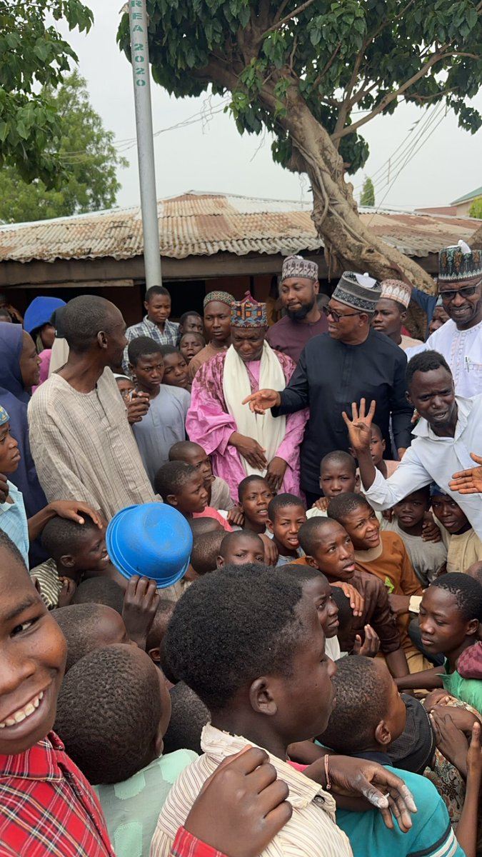 Peter Obi visits Madarasatul Hidayyatul Auladi Muslimima kawo, kaduna Almajeri school along side Yunusa Tanko and Ibrahim AbdulKareem.