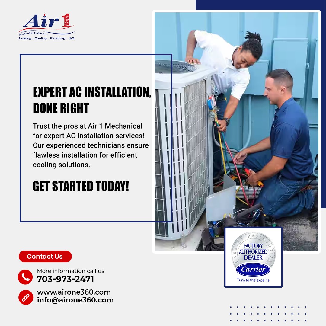 ✅🔧 Looking for expert AC installation? Look no further than Air 1 Mechanical! Trust our pros for flawless installation and efficient cooling solutions. 💨❄️ Get started today for ultimate comfort!

#Air1Mechanical #ACInstallation #CoolingPros #ExpertService #EfficientCooling