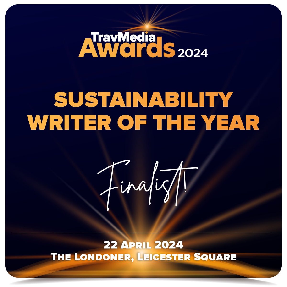 Looking forward to the @TravMedia_UK Awards tonight. Chuffed to be up for Sustainability Writer of the Year for my pieces for @BBC_Travel, @GeographicalMag and @IntrepidTimes. #TravMediaAwards