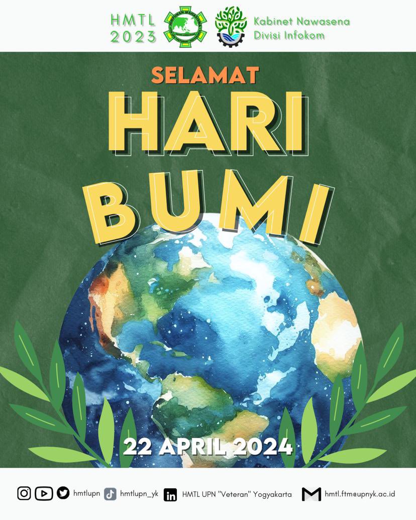 [SELAMAT HARI BUMI SEDUNIA] 

Mari kita lindungi bumi kita bersama, jadikanlah bumi tempat yang selalu aman dan nyaman, Selamat hari bumi! 🌍🍃💚

#BersamaBisa
#Nawasena
#HMTL2023
#HariBumi