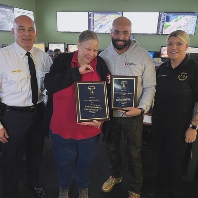 Congrats to Dispatchers Marce Balais and Kathy Thompson on their 20 and 40 years of service to the Temple community! #ProudTUserve