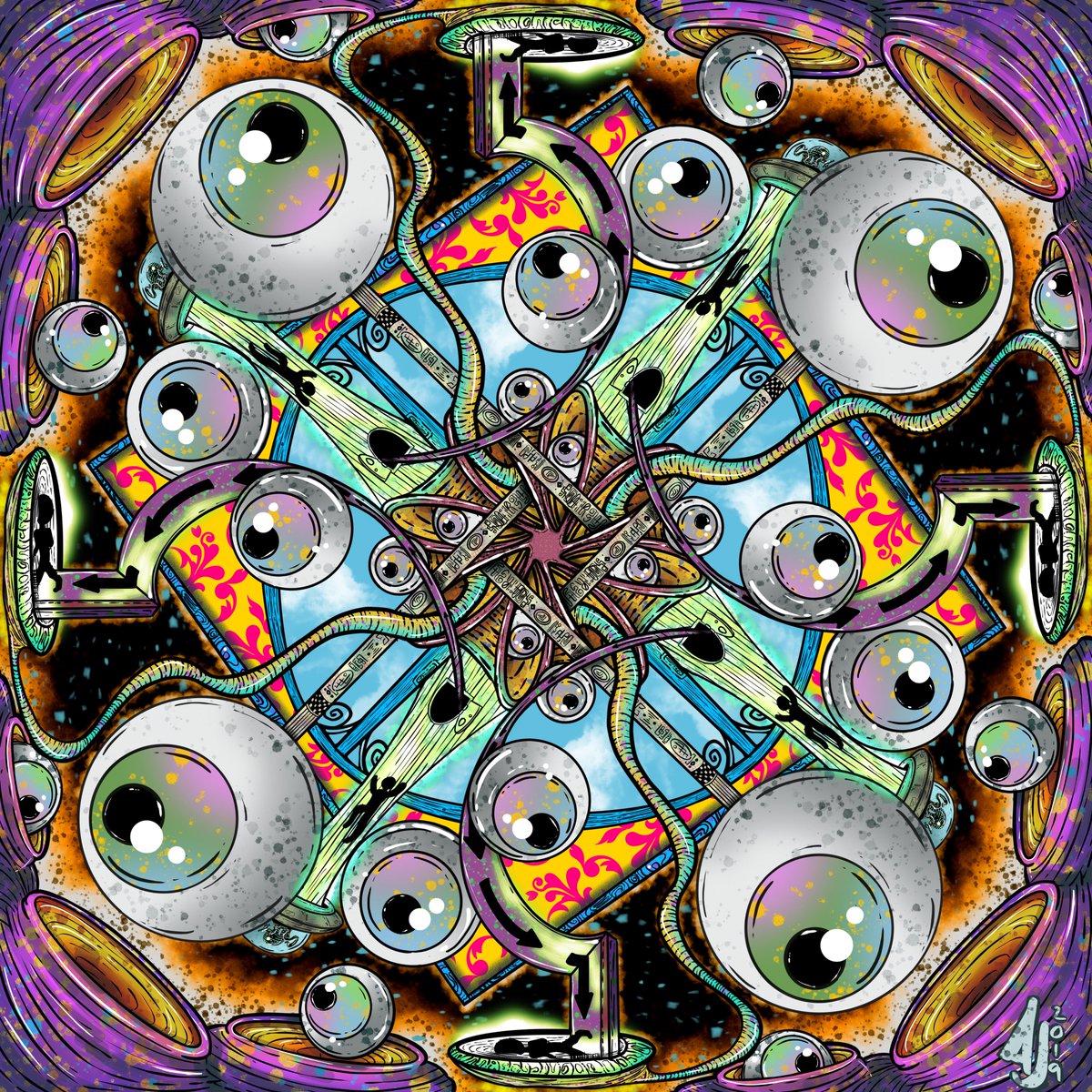 We went to #virginiabeach for the weekend hoping for some #sunshine but we brought the #Michigan weather with us. #coldandrainy #hereissomeart #psychedelicart #trippy #eye #mandala #weirdo #olderstuff #differentstyle #alien #missedyouguys