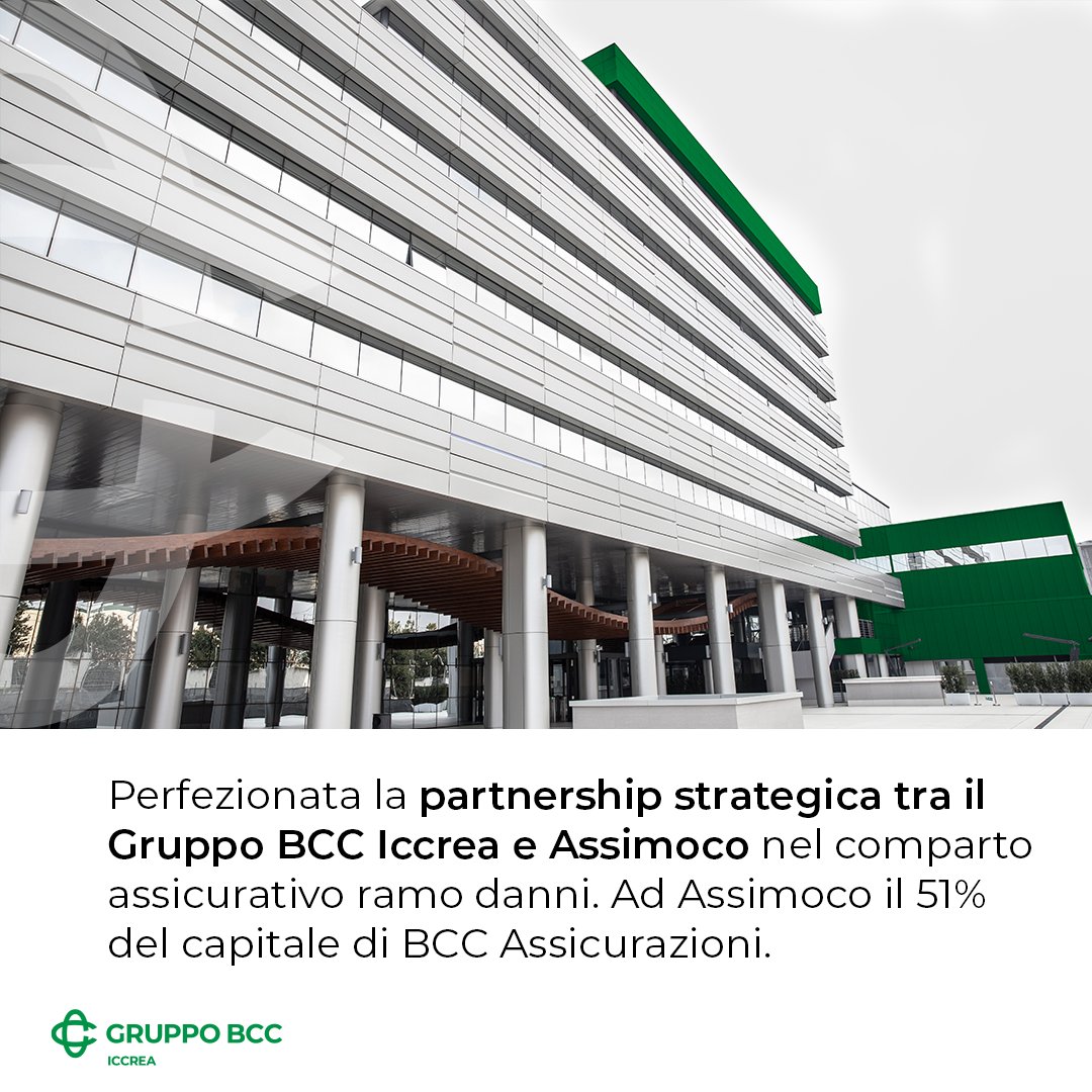 Il Gruppo BCC #Iccrea ha perfezionato la partnership strategica con <a href="/gruppoassimoco/">Assimoco</a> per il comparto ramo danni, che ha così acquisito, da BCC Banca Iccrea, il 51% di BCC Assicurazioni, la compagnia assicurativa dedicata all’offerta di prodotti di protezione nell’ambito del Gruppo