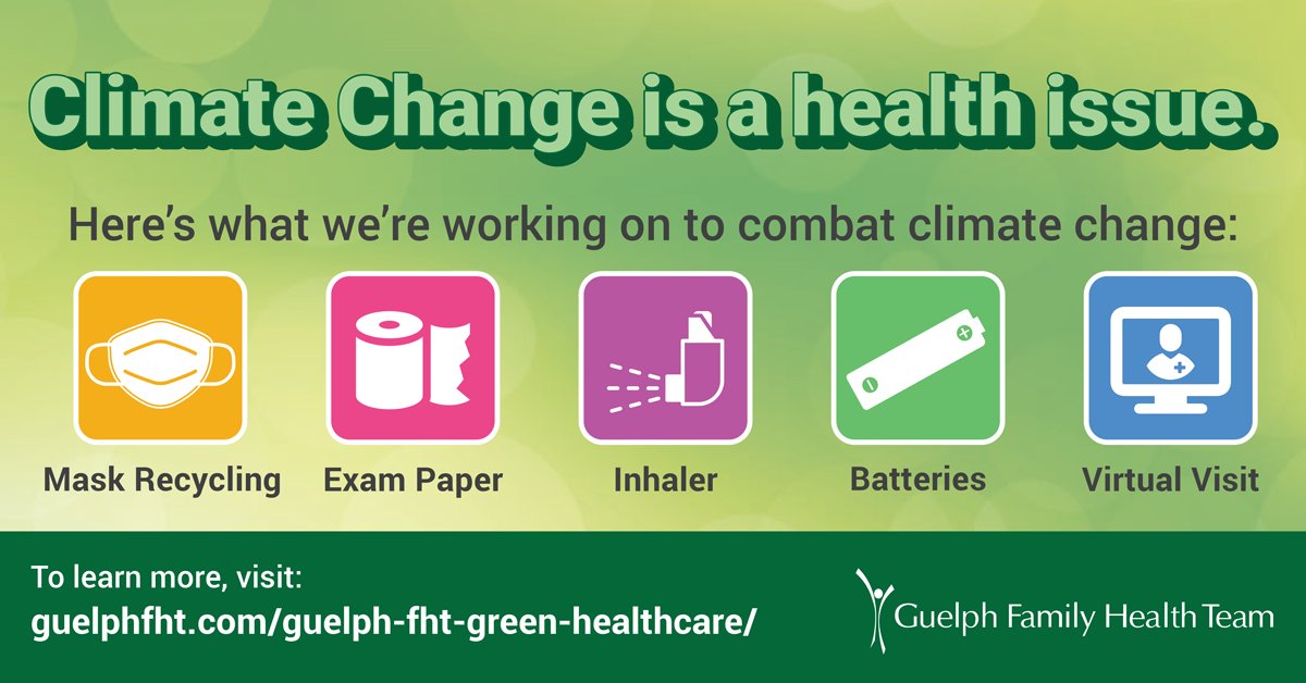 Today is #EarthDay and #GreenHealthDay at Guelph FHT! Here's what we're working on to combat climate change. For ways we can all take action and do our part to help reduce carbon emissions click the link to download the Healthy Prescription poster 👇 tinyurl.com/4emmaybv