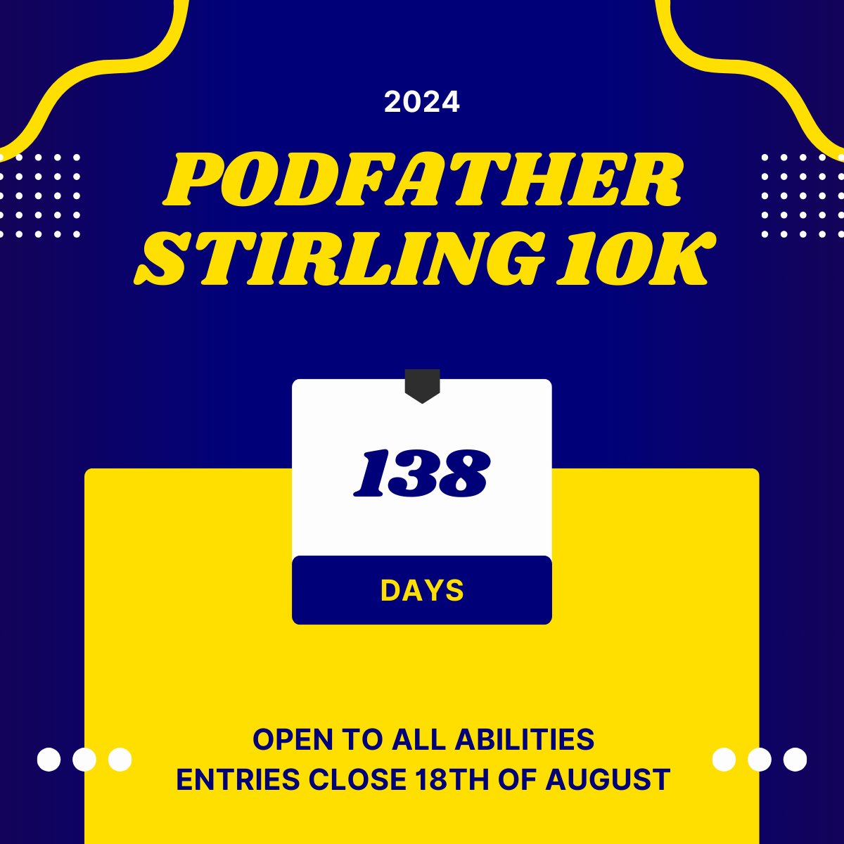 Podfather Stirling 10k (@stirling10k) on Twitter photo 138 days to go until the <a href="/Podfather/">Mark Walton</a> Stirling 10K 2024 ๐โโ๏ธ ๐โโ๏ธ the day is a family affair with races and entertainment for adults and children. Entries shut on the 18th of August, use the link in our bio to sign up #ukrunchat #scottishrunning #scottishrunner #scottishrunningguide 138 days to go until the <a href="/Podfather/">Mark Walton</a> Stirling 10K 2024 ๐โโ๏ธ ๐โโ๏ธ the day is a family affair with races and entertainment for adults and children. Entries shut on the 18th of August, use the link in our bio to sign up #ukrunchat #scottishrunning #scottishrunner #scottishrunningguide