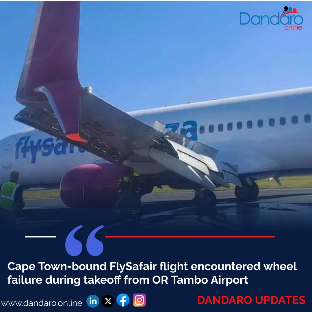 #dandaroupdates FlySafair’s flight FA212 from Johannesburg to Cape Town had to return to Johannesburg due to damage to one of its wheels during take-off Read more dandaro.online/2024/04/22/cap…