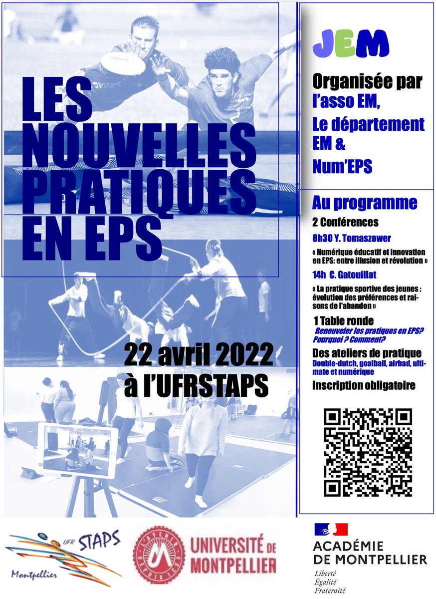 ytomasz's tweet photo. Journée des #STAPS de @acmontpellier pour questionner les nouvelles pratiques en EPS🆕 Conférences et ateliers pratiques rythment cette belle journée ! Le #cercle #NumEPS de @EpsMontpellier y présente ses #scenarios enrichis par le #numerique 📲 Merci pour l’invitation ! https://t.co/bGwPDQBuf3