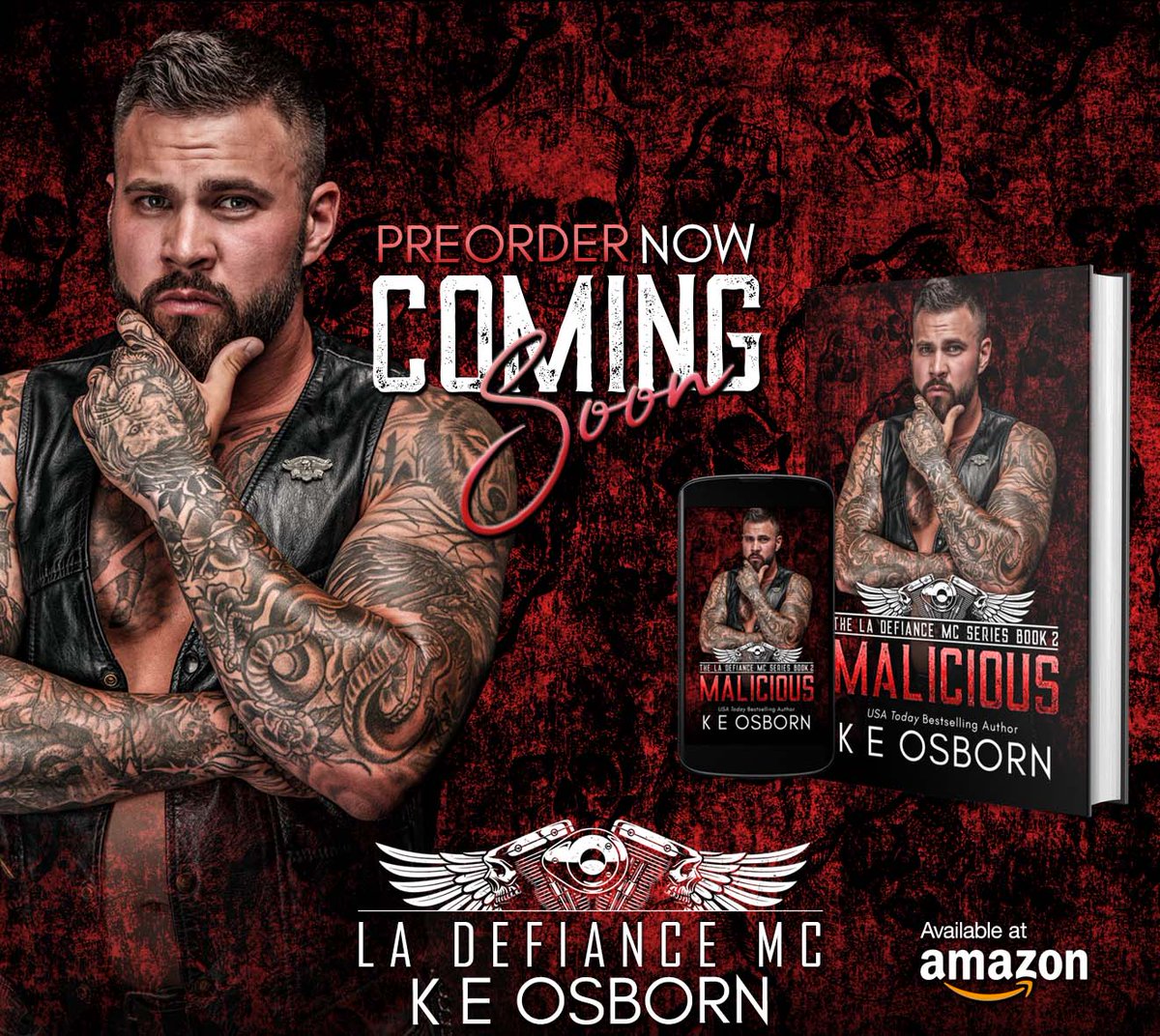 It's #CoverReveal time for the next in The LA Defiance Series by K E Osborn! Malicious is revving to land on your Kindles 5/13!

#Preorder: geni.us/mladevents

#MCRomance #AlphaholeHero #EnemiestoLovers #ForcedProximity #Forbidden #TouchHerandDie @Chaotic_Creativ