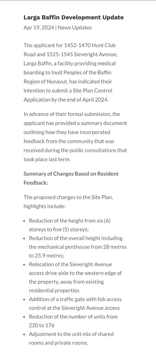 NIMBYism in 🇨🇦 is out of control. The medical boarding facility for Inuit people, Larga Baffin, reduced the number of units from 220 to 176 based on complaints from Ottawa residents. Shameful that city councillors cater to current residents over the wellbeing of those in need.