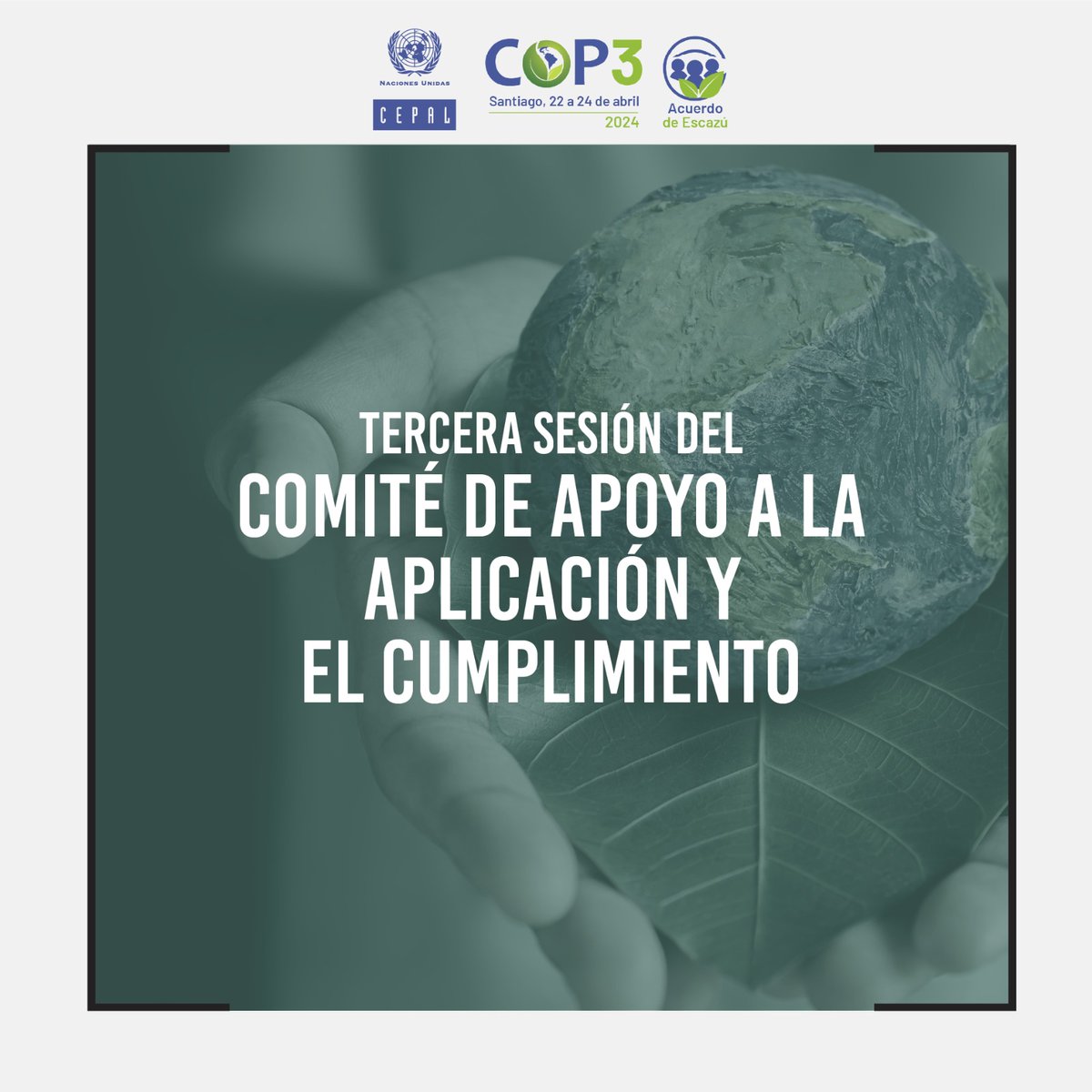 📢EN MINUTOS – 09:00 AM Chile (GMT -4) #COP3Escazú arranca en la sede de la #CEPAL con la Tercera sesión del Comité de Apoyo a la Aplicación y el Cumplimiento del #AcuerdoDeEscazú🌿. EN VIVO 📺 bit.ly/3UXZrHp Programa 👉 bit.ly/3QenfGF