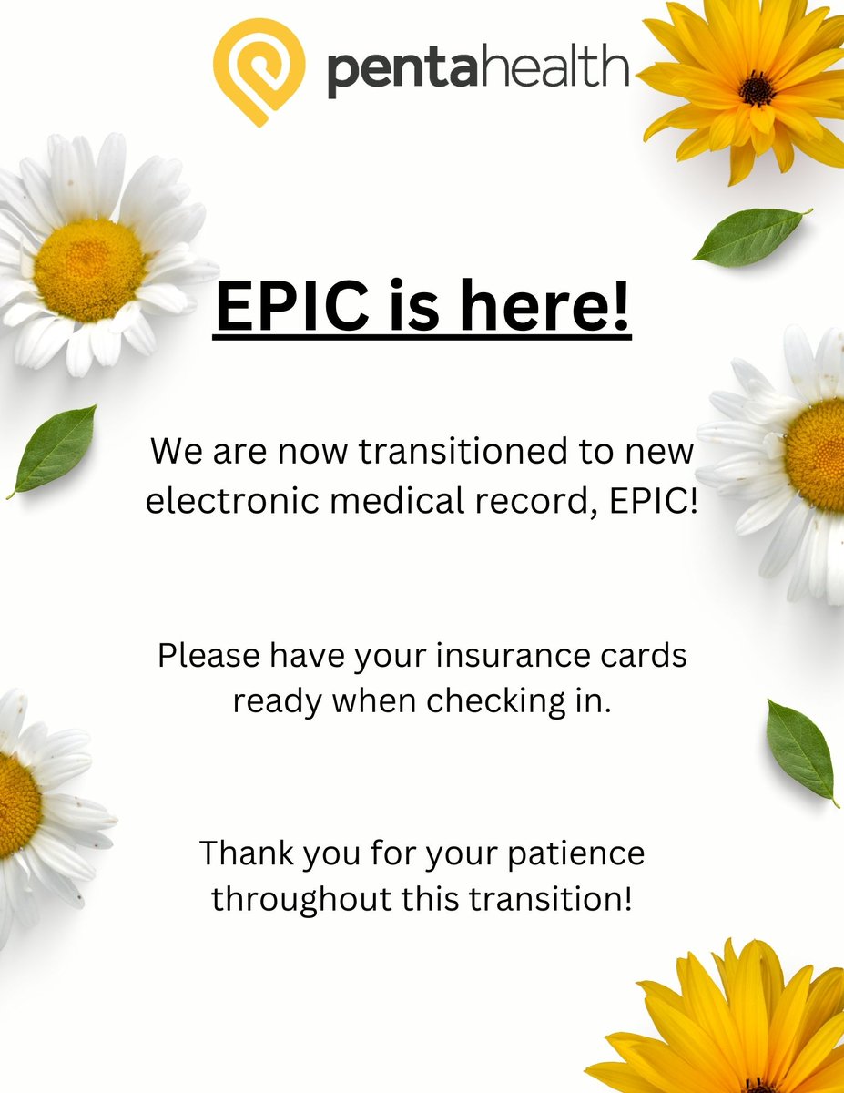 PentaHealth went live with EPIC on 4/1/2024! 

We look forward to this epic advancement and how it will benefit the care of our patients! 

Learn more here: pentahealth.com/pentahealth-pa… 

#pentahealth #EPIC #electronicmedicalrecord #patientcare #patientaccess