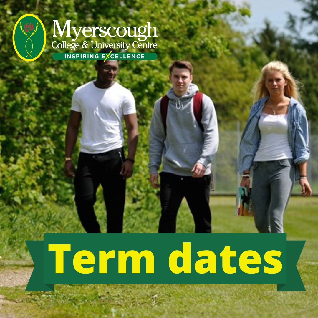 𝓣𝓮𝓻𝓶 𝓭𝓪𝓽𝓮𝓼

The term dates for the 2024/25 academic year have been confirmed for our school leaver (further education) and schools (14-16) programmes.

Term one will begin on w/c Monday, September 2nd.

Details: 

myerscough.ac.uk/students/term-…