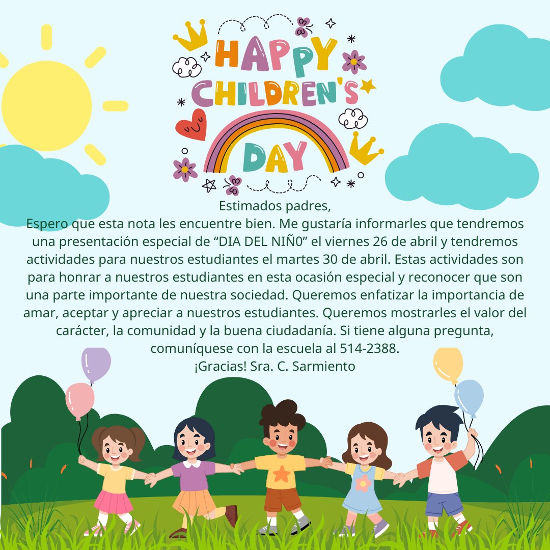 MISDTaylor's tweet photo. On Friday, April 26, Taylor will host the Awards Assembly for the 5th Six Weeks.  That afternoon we will continue with a presentation for students in honor of "Dia del Nino".  If you have any questions, please call the school office. https://t.co/4RAybkwkFm