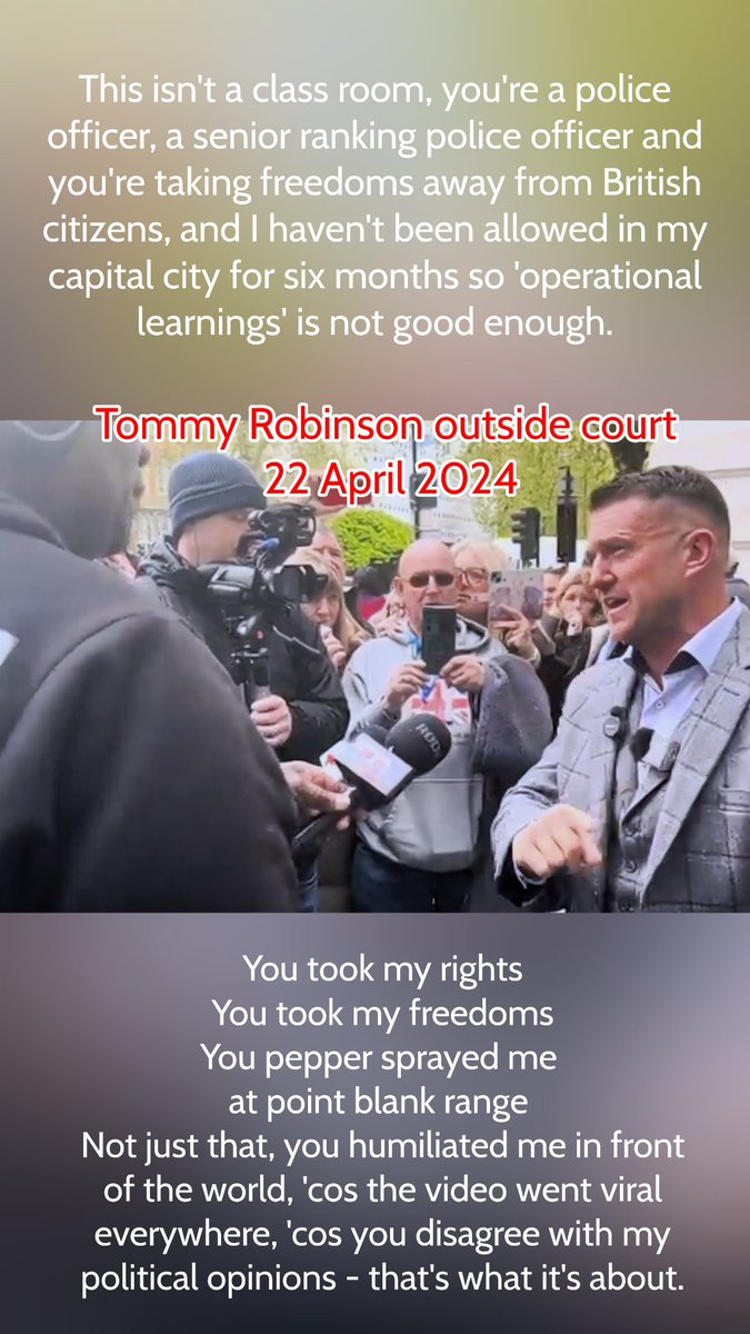 Comments made outside court
22/4/24
#TommyRobinson
#TommyRobinsonTrial