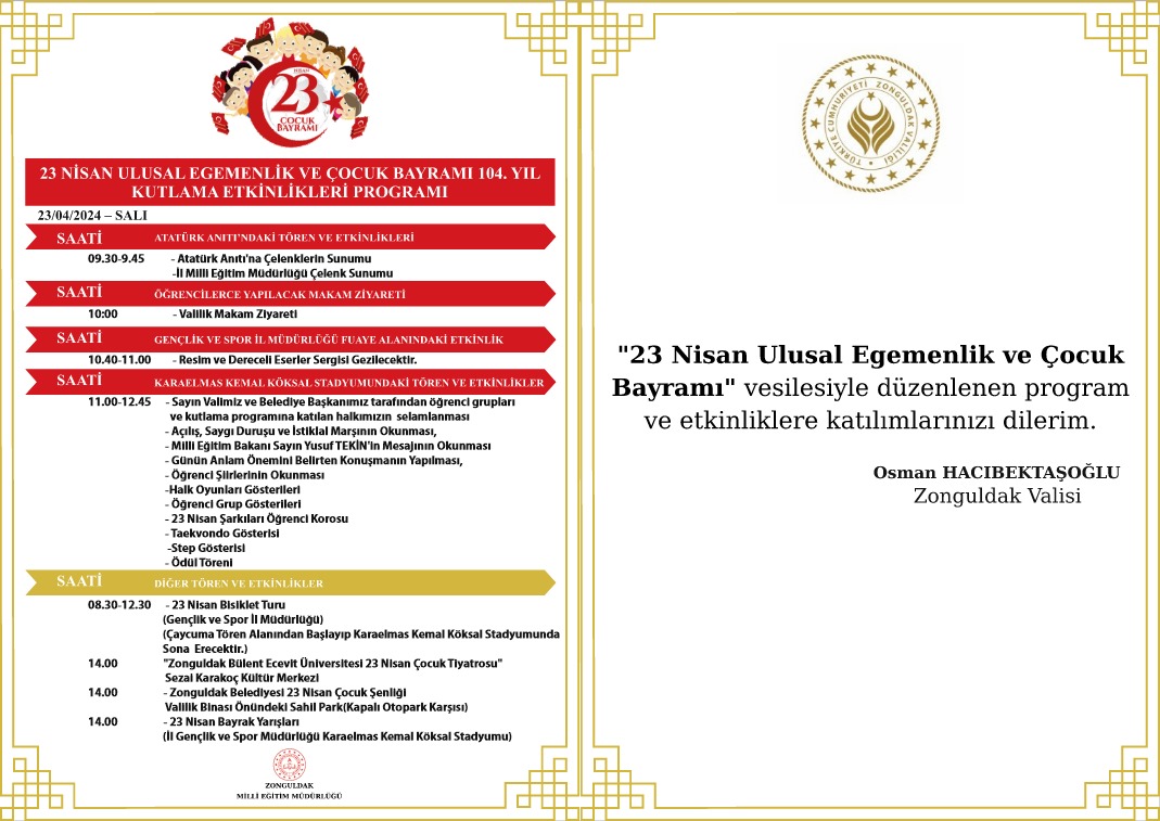 🇹🇷'23 Nisan UIusal Egemenlik ve Çocuk Bayramı Kutlama Programı'na tüm halkımız davetlidir.🇹🇷 📆23 Nisan 2024 🕙11.00 📍Zonguldak Karaelmas Kemal Köksal Stadyumu @tcmeb @Yusuf__Tekin