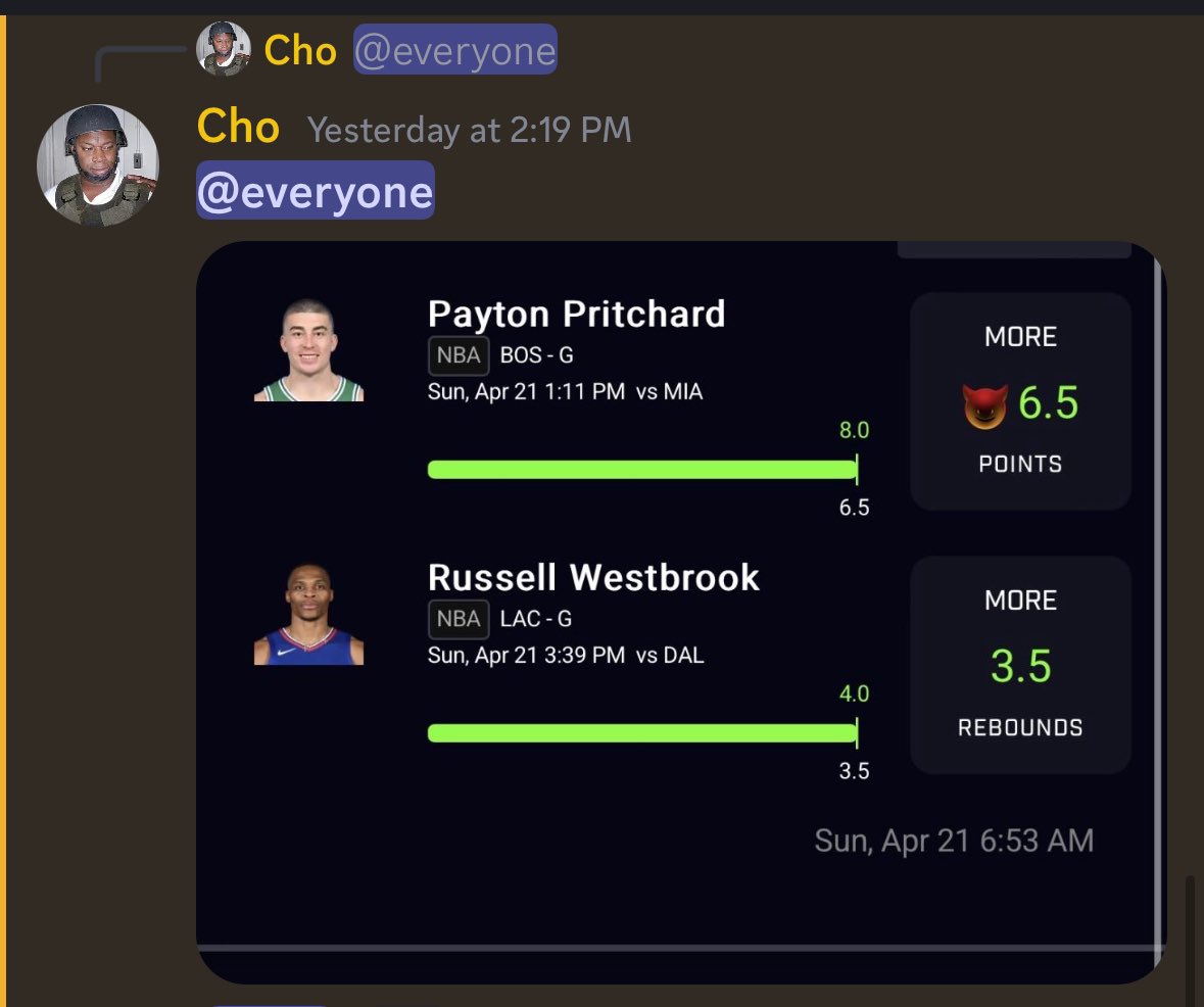 obvlly's tweet photo. NBA Playoffs is here 💰✅

Join the FREE Discord to cash out w us 

The team starting off strong 💪✅

https://t.co/Ug1Q2MEqi4

#PrizePicks #GamblingTwitter #PlayerProps #PlayerPropBets #prizepicksPotd #PrizepicksSoccer https://t.co/6KzIhb3D0g