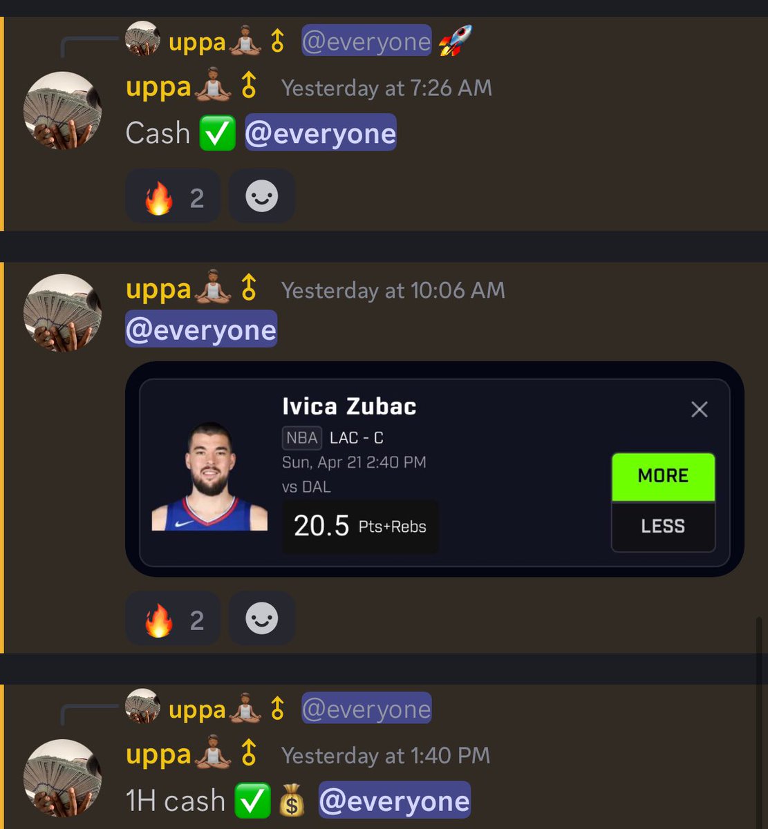 obvlly's tweet photo. NBA Playoffs is here 💰✅

Join the FREE Discord to cash out w us 

The team starting off strong 💪✅

https://t.co/Ug1Q2MEqi4

#PrizePicks #GamblingTwitter #PlayerProps #PlayerPropBets #prizepicksPotd #PrizepicksSoccer https://t.co/6KzIhb3D0g