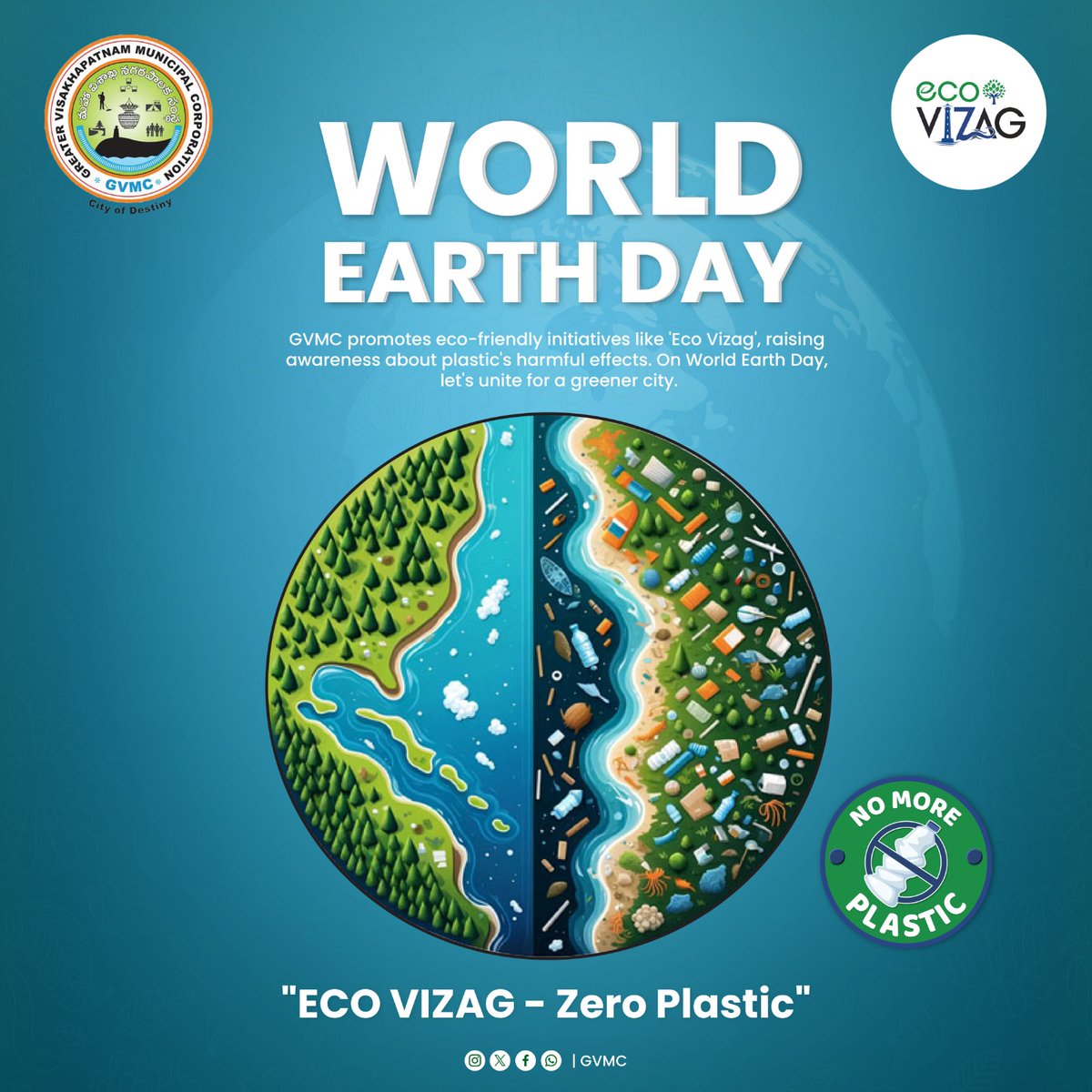 GVMC launched eco-friendly programs under 'Eco Vizag Campaign - Eco Zero Plastic initiative' raising awareness about plastic's harmful effects. Join us in celebrating World Earth Day by committing to eliminate plastic usage and protect our environment. Let's make…