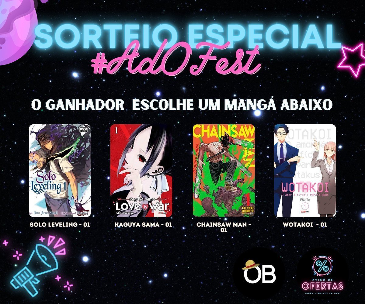 _OtakusBR's tweet photo. ⚡Sorteio Especial #AdOFest 📷

✅Regras: 
 - Seguir: @AvisoDeOferta e @_OtakusBR 
- Dar RT e Like 
 — Comentar qual mangá vai querer com a #AdOFest 

📌Resultado hoje https://t.co/XrxzHv0IQv