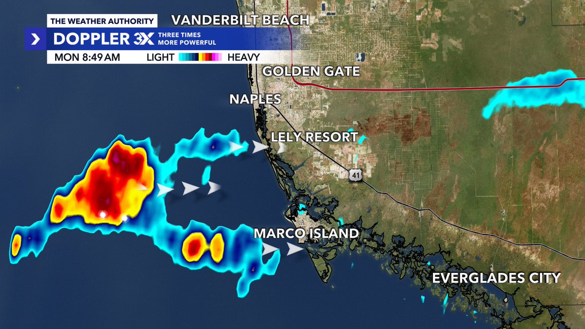 Radar update: Isolated showers and storms will bring rain chances to coastal Collier County within the hour. 🔜☔️ Severe weather is not anticipated. Hit-or-miss showers will persist in the area through the late morning. #flwx