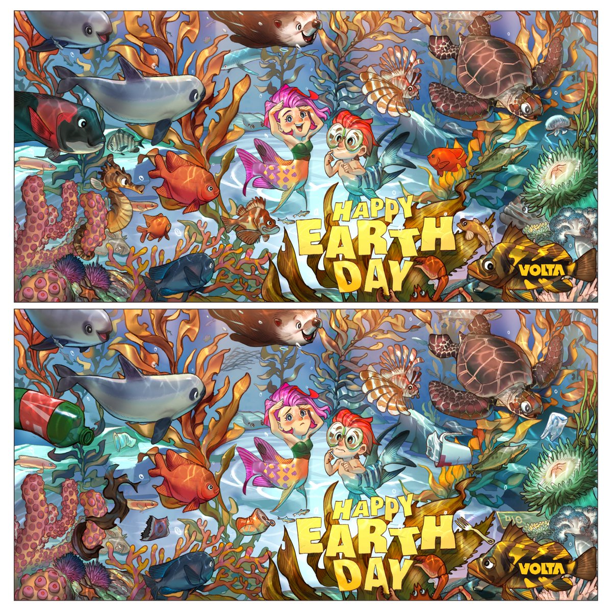 Happy Earth Day, everyone! Help our two merfolks by finding all 10 differences between the two images below created by our artist Sandy! Please take this opportunity to visit earthday.org and learn more about the different initiatives that can help save our planet!