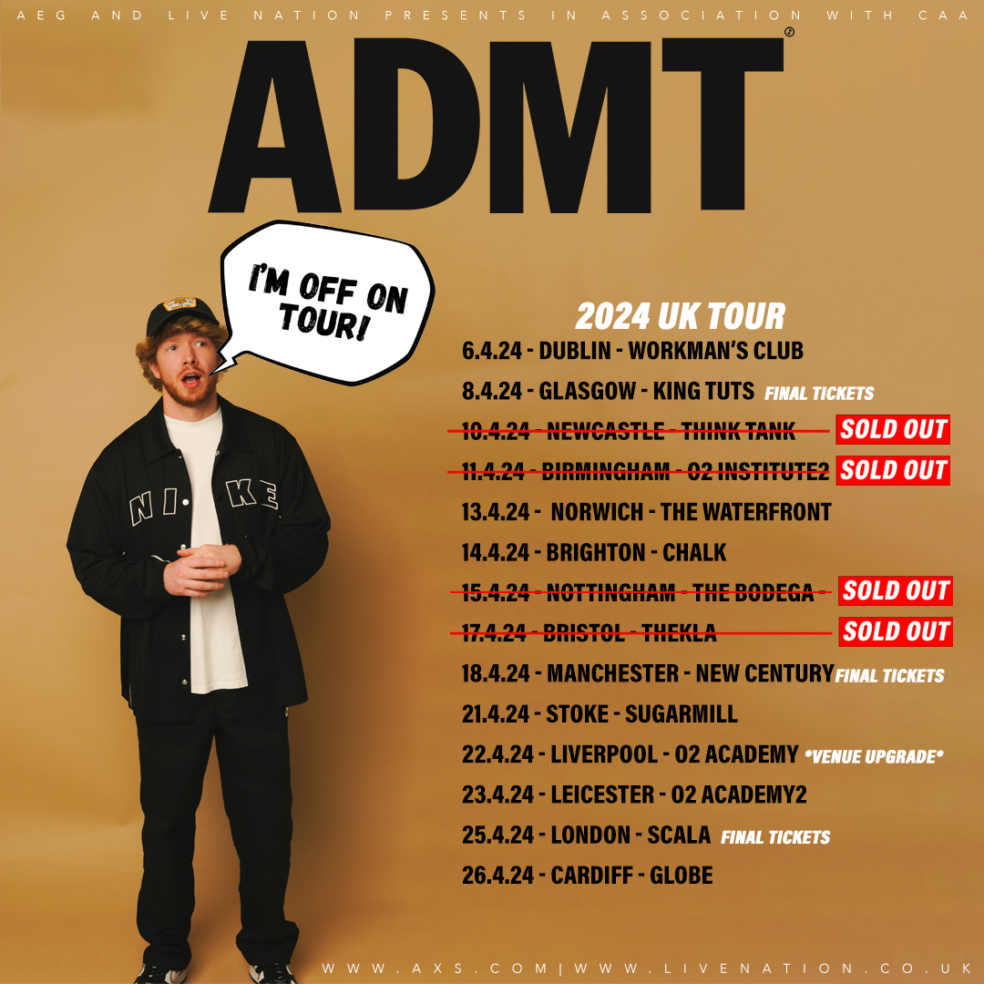 Can't wait to see @iamadmt tonight 🙌 Support from Brooke. Doors at 7pm. Our usual security measures are in place - no bags bigger than A4 - please check our pinned tweet for details 🙏