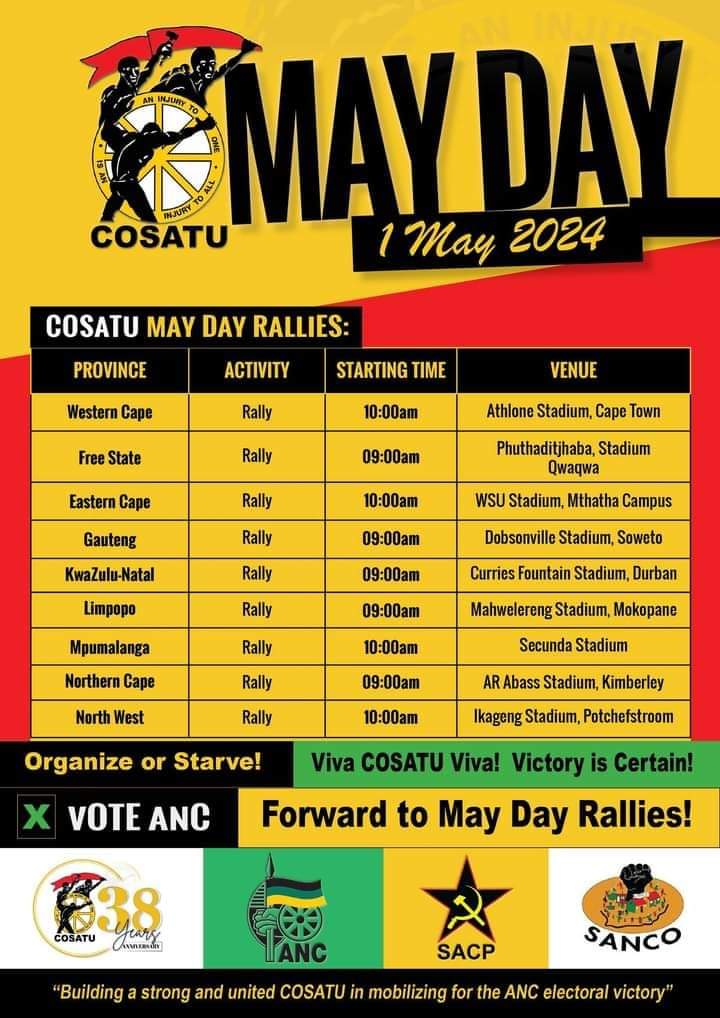 #SACPGPRedBrigadesOnTheGround 
#LetsDoMoreTogether
#VoteANC
#COSATU
#WorkersDay
#May1 
#SACPatwork 
#YCLSAatwork
⚫🟡🔴