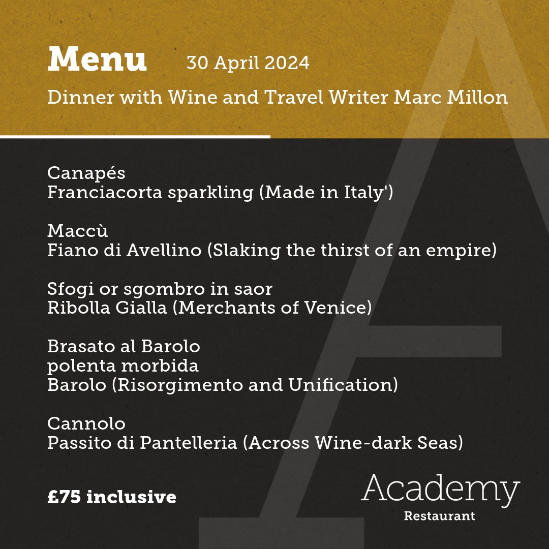 🍷✨ Last Chance to experience Italy at our upcoming Culinary Salon Dinner with the acclaimed Marc Millon! 30 April, 7pm £75 with Wine | £55 without Wine 🎟️Final Tickets are still available! Secure your spot via email at academyrestaurant@ulster.ac.uk #AcademyBelfast