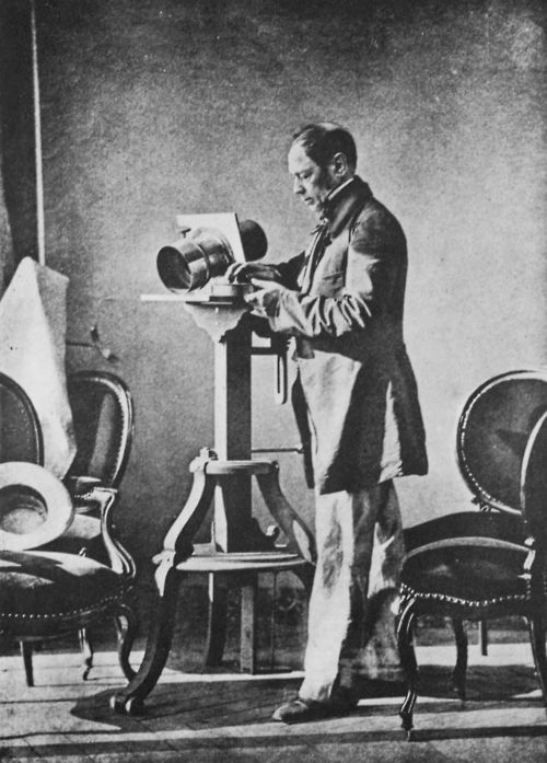 1840
Feeling unappreciated for his photographic work and unrecognised when the announcement of the Daguerreotype was made, Bayard (below in his studio) made his disappointment known to the world.