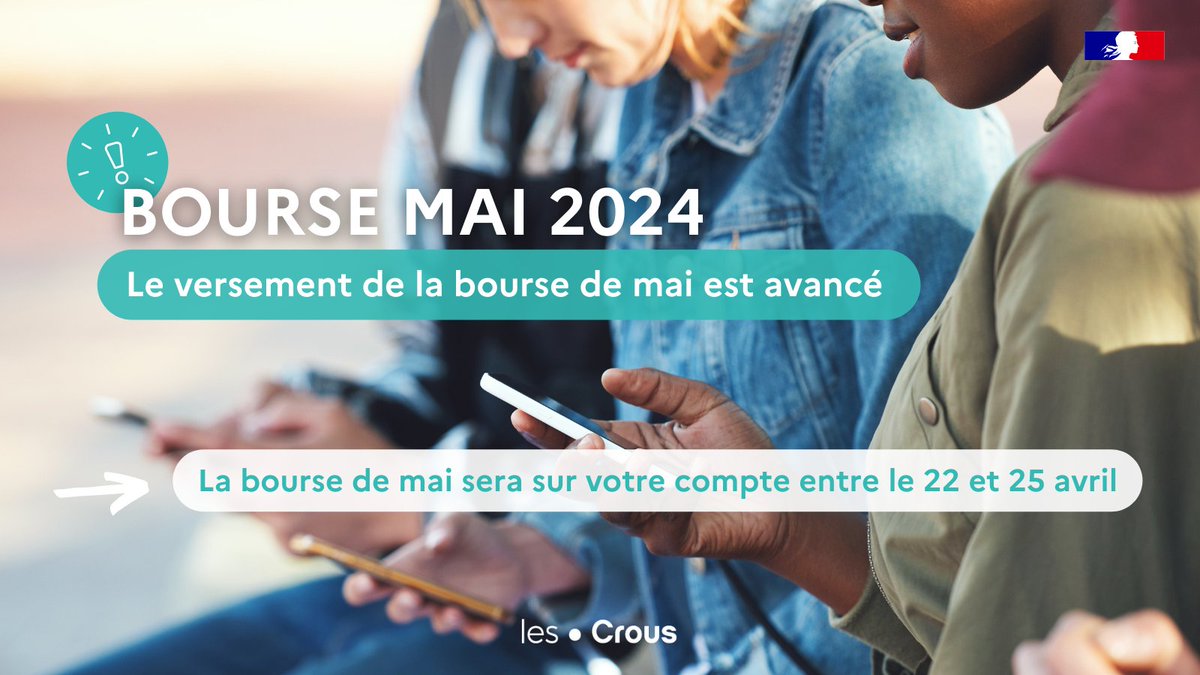 Pour des raisons techniques, la bourse du mois de mai sera versée sur votre compte entre le 22 et le 25 avril.