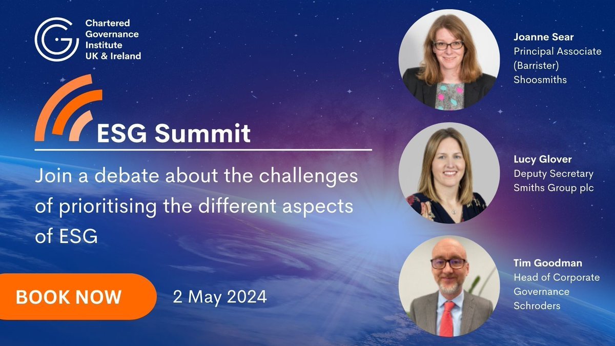 Dive into the ESG debate on the 2 May 2024! Join experts as we tackle the crucial questions: Is ESG a business cost or a competitive advantage? Minimalism vs. leadership? Risks of ESG missteps? Book now: buff.ly/3Kyz1GM #CGIUKI #Governance #ESGSummit #Sustainability
