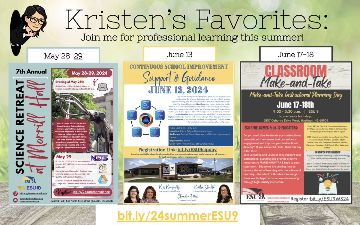 Happy EARTH DAY 🌎 to all! Visit #ESU9 Science Newsletter for resources: bit.ly/49P2KY2. Also, take 📝 of @kristen_slechta FAVORITE Professional Learning for the Summer: bit.ly/24summerESU9