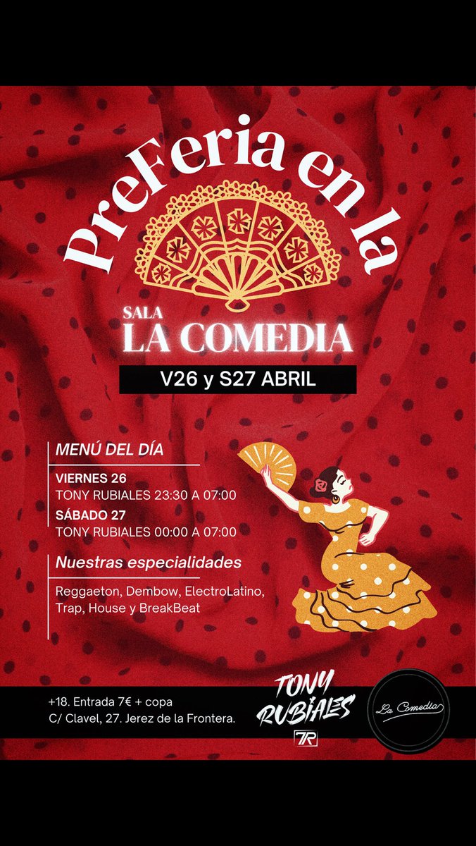 ¡¡¡ Este finde estamos de preferia!!!
Tendremos a Dj Tony Rubiales
Ambiente de feria, bailes ,amigxs , risas y sobre todoooo buen rollo, atentxs habrá sorpresas.
❤️❤️❤️❤️❤️❤️

🕦Apertura: Viernes: 23.30
  Sábado : 00.00
💵 7€ con copa los dos días
🎧Dj : @tonyrubiales