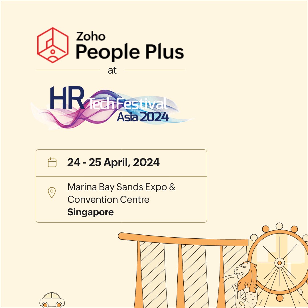 Hey there, Singapore! 😃 🙌🏼

Great news! Zoho People Plus, our comprehensive HR software solution, will be returning to HR Tech Festival Asia 2024 this year. We're incredibly excited to connect and collaborate with HR professionals from various sectors.

#HRTechFestivalAsia