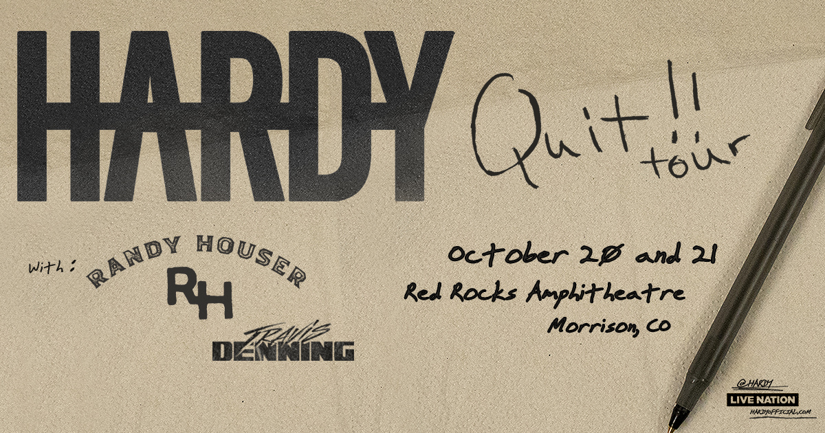 NEW SHOWS: Pack up your tailgate, @HARDYmusic is bringing the party to #RedRocksCO with special guests @RandyHouser and @Travis_Denning on Oct. 20 & 21, 2024 🛻 Tickets on sale Friday, April 26 at 10am MT!