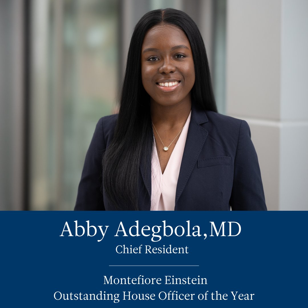 Congratulations to Chief Resident Dr. Abby Adegbola, who has been selected as one of Montefiore Einstein's Outstanding House Officers of the Year! 

#ChiefResident #AnesthesiaResident #Anesthesiologist #Anesthesiology #MontefioreEinstein #EinsteinMed

@MontefioreNYC @EinsteinMed