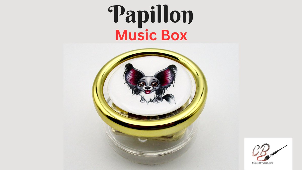 Our sweet Papillon Box makes a great gift for any dog lover. Your choice of six tunes. We have more than 80 breeds available in our Etsy shop. Don't see yours? Let us know! #Papillon #Gifts paintedbycarol.etsy.com/listing/149084…