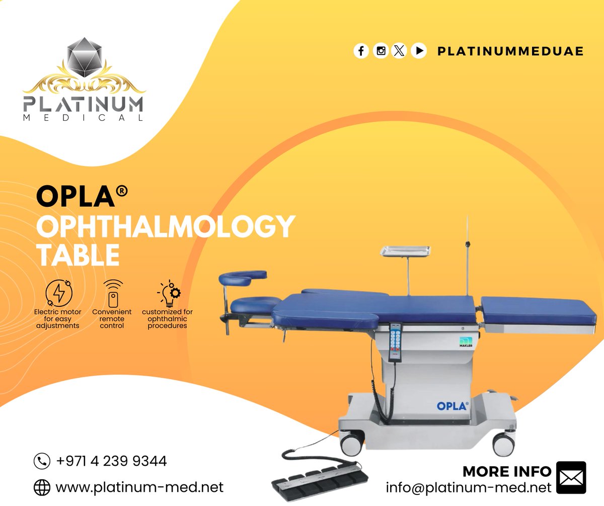 Introducing the Makler Ophthalmology Table Model OPLA! As a regional distributor of Makler, Platinum Medical brings you top-of-the-line solutions for ophthalmic surgery.
Explore the future of healthcare with us! #MedicalEquipment #Ophthalmology  #PlatinumMedical #Makler