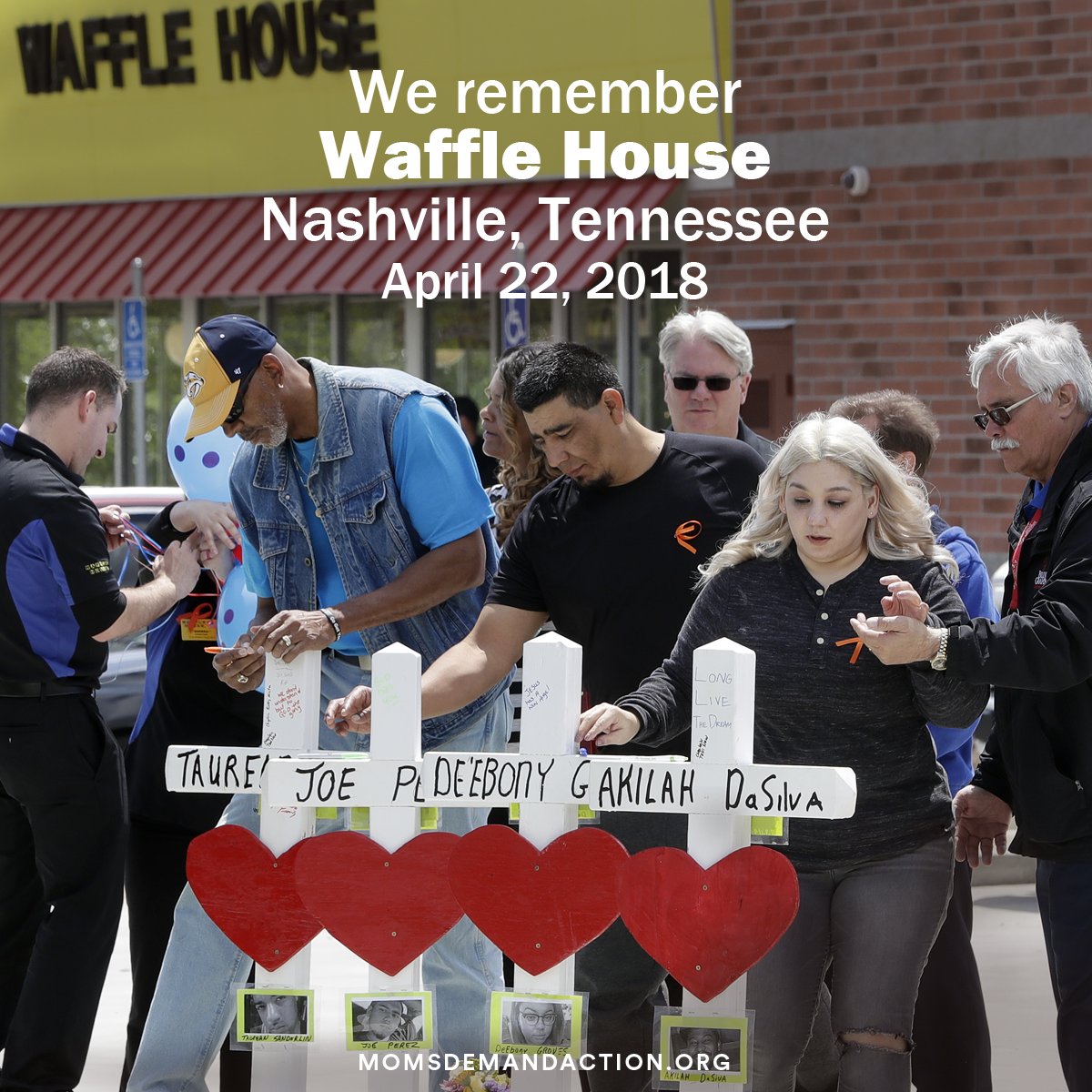 On this day six years ago, four people were killed and several others were wounded when a gunman armed with an AR-style rifle opened fire inside a Waffle House in Nashville, Tennessee. We hold the victims and survivors in our hearts as we work to #EndGunViolence in their honor.