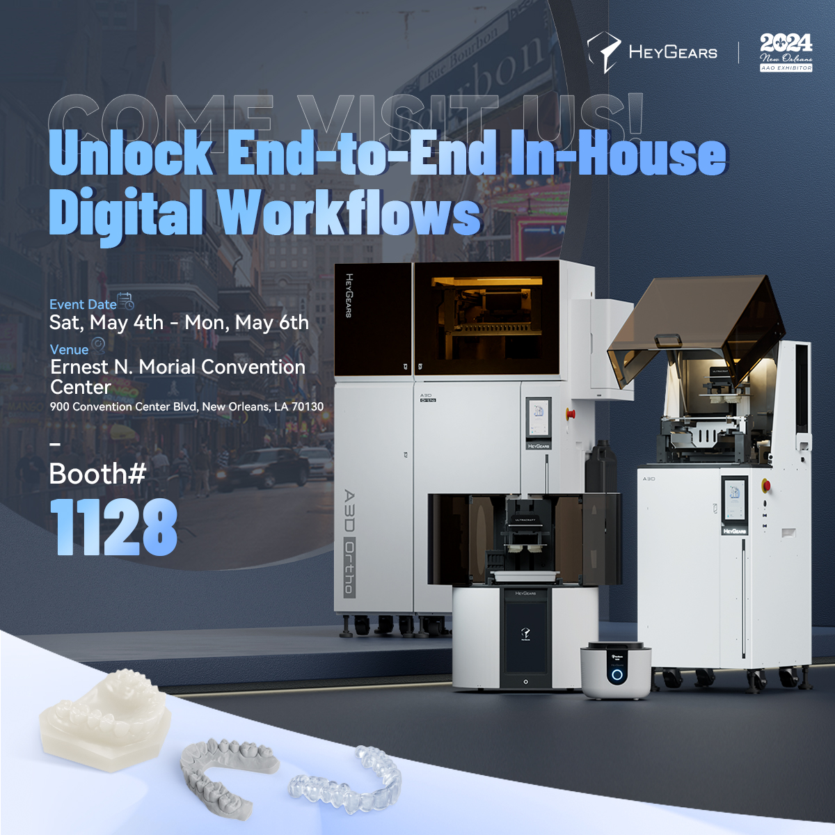 #HeyGears will be at AAO Annual Session, New Orleans, May 4th to 5th, at booth 1128. Don't miss out, stop by to learn about our end-to-end in-house workflows, as well as see our mass production and desktop 3D printing solutions.
bit.ly/3U6VG3e

#DigitalDentistry @AAOrtho