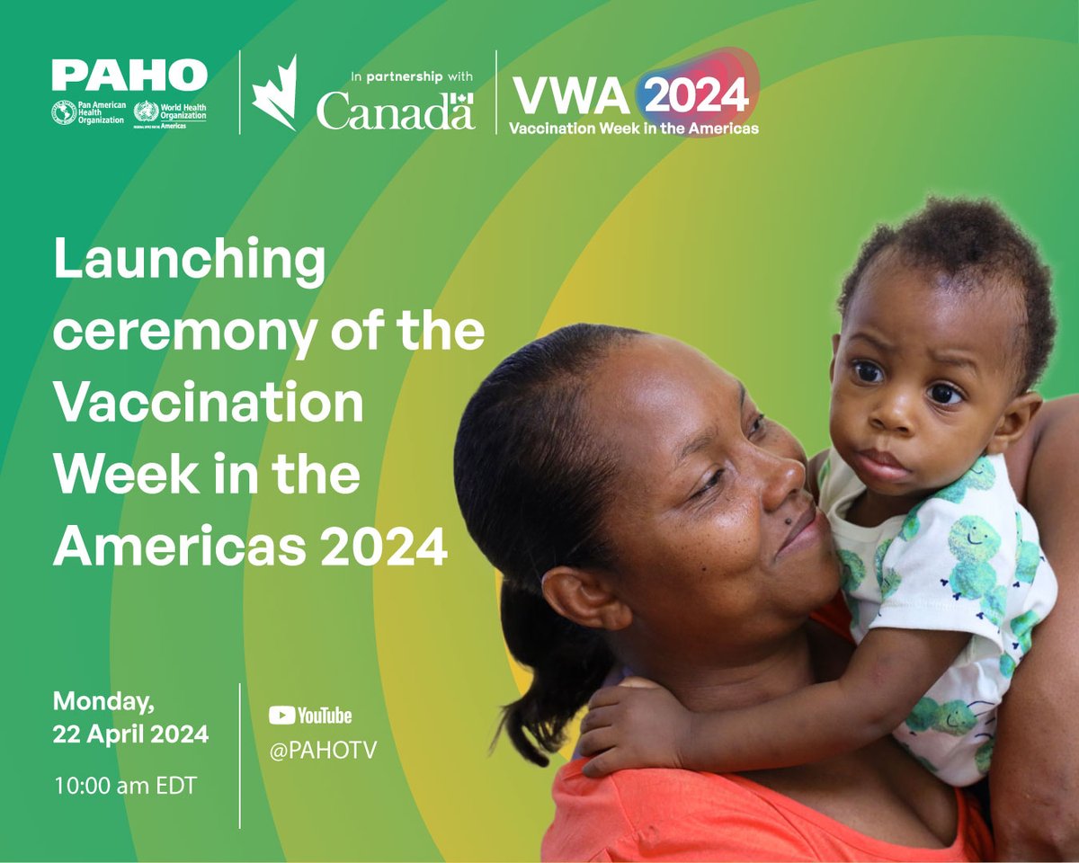 Celebrate 22 years of Vaccination Week in the Americas from April 20th – 27th with us.  Join the launching ceremony! Connect to the live event on YouTube.   youtube.com/channel/UCpNnv…  Engage now to protect your future. #GetVax #VWA24